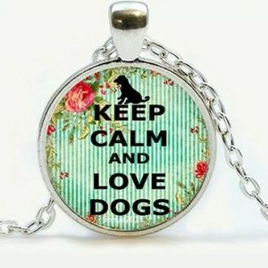 Keep Calm And Love Dogs Silver & Glass Necklace